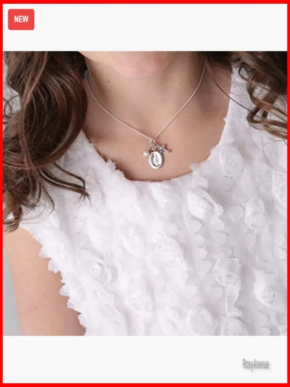 Girls Sterling Silver Miraculous Necklace with Pearl Cross 14-18 Inch